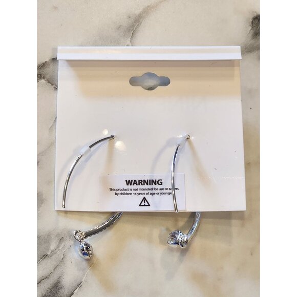 Nine West Silver-Tone Crystal Accent Curved Drop Earrings For Women - Picture 3 of 5